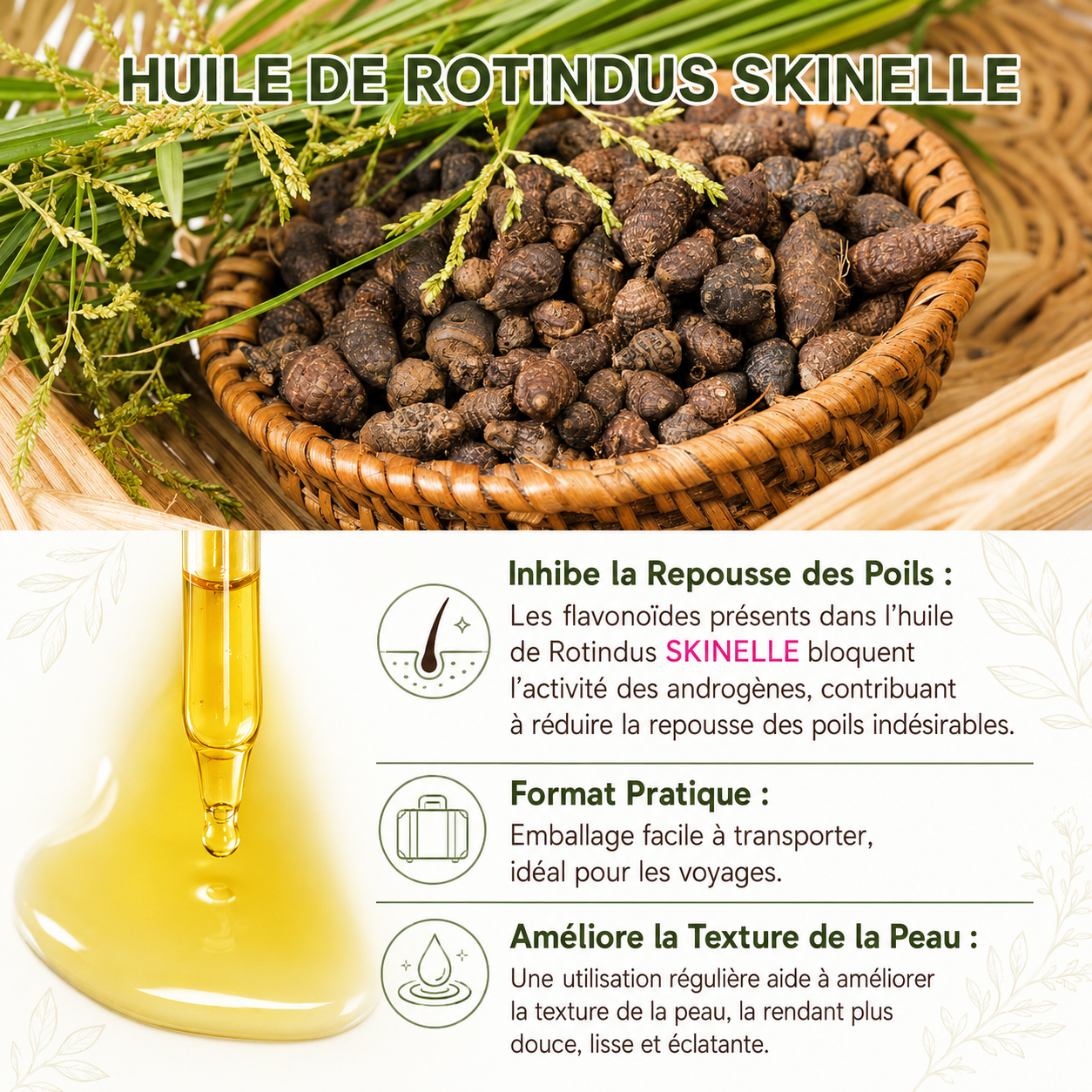 Huile de Skinelle Rotundus pour une peau soyeuse