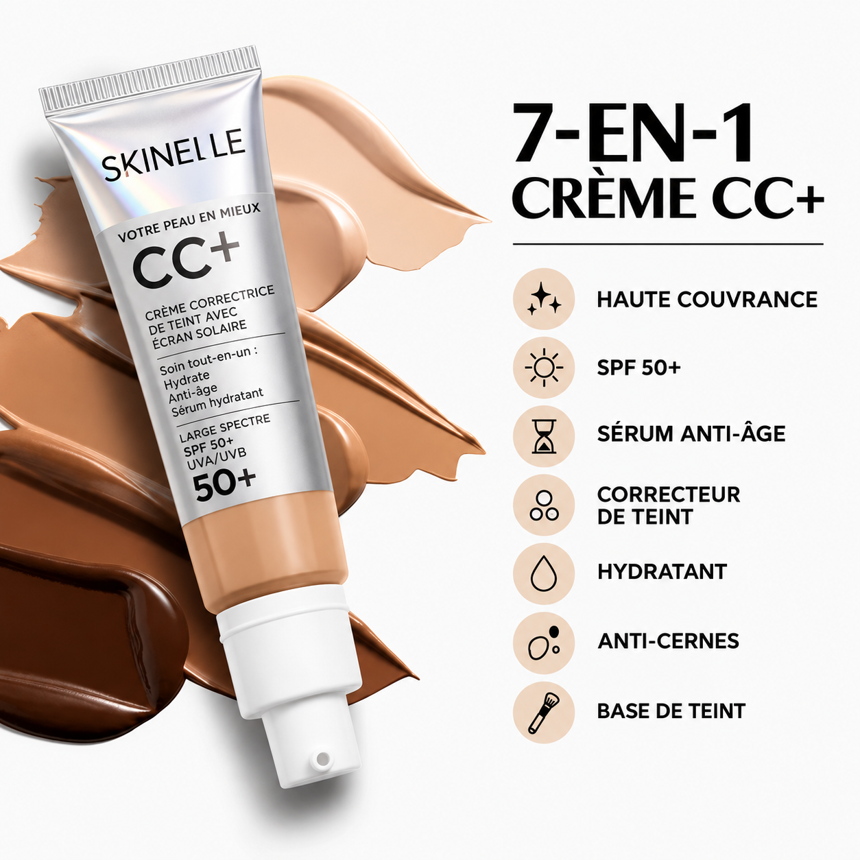 SKINELLE CC+ Crème Correctrice de Teint Haute Couvrance SPF 50+