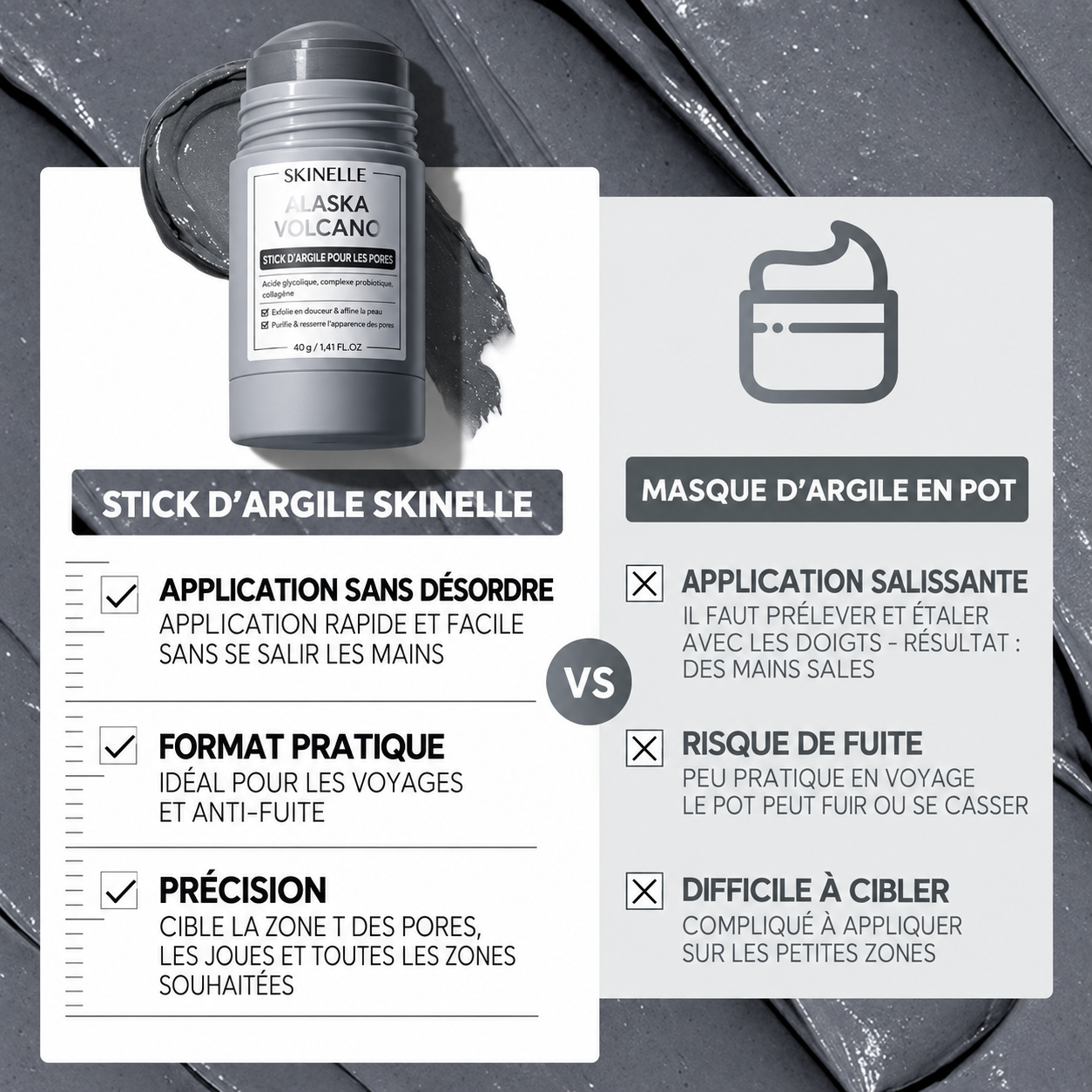 SKINELLE Stick d’Argile Purifiant pour les Pores
