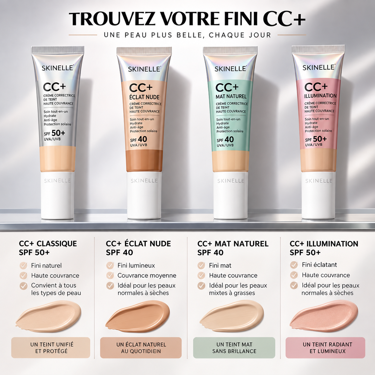 SKINELLE CC+ Crème Correctrice de Teint Haute Couvrance SPF 50+