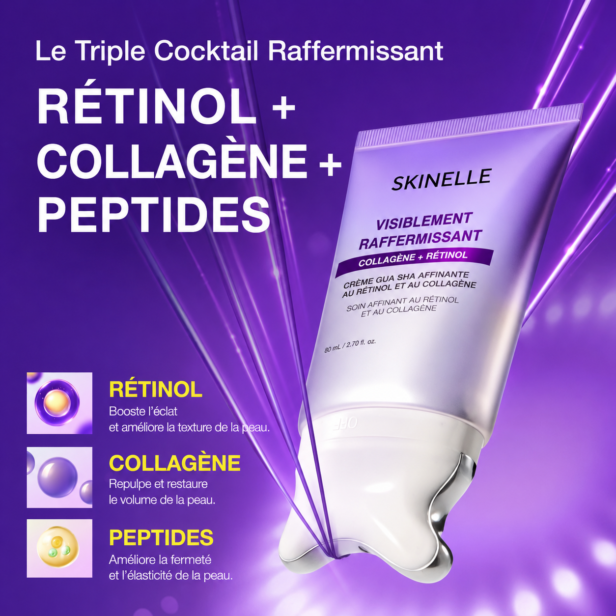 Crème Anti-Âge Raffermissante au Rétinol & Collagène avec Applicateur Gua Sha