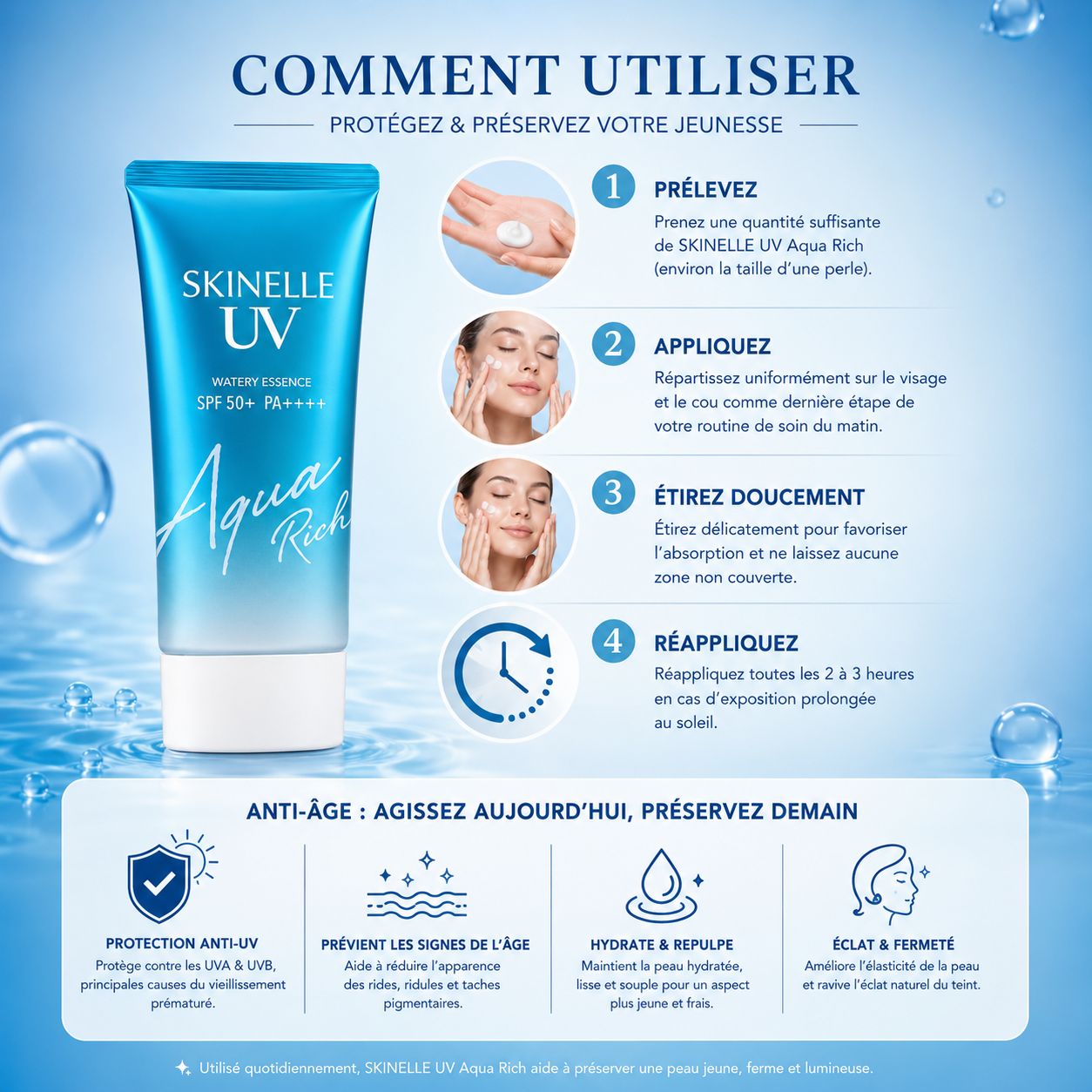 SKINELLE UV Aqua Rich Crème Solaire Anti-Âge SPF 50+ PA++++
